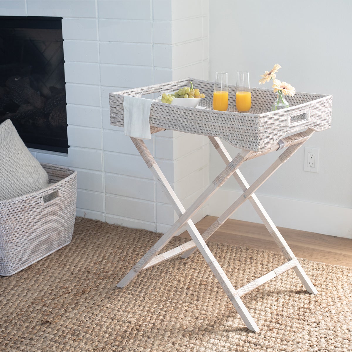 Grey wicker tray table discount